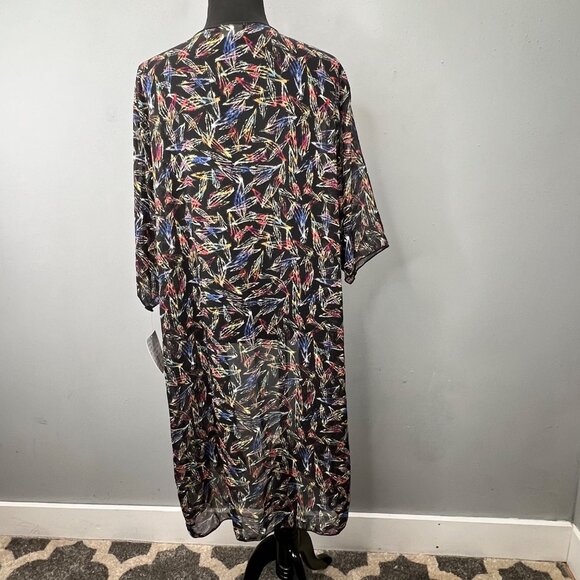 Lularoe Shirley Kimono Cardigan Wrap Duster size L Black Feather Print Sheer NWT - Picture 4 of 7
